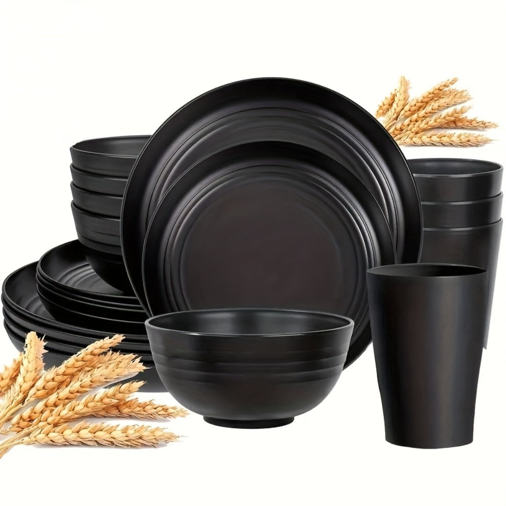 Wheat Straw Dinnerware Set 16 or 32 Piece ¨C Plates & Bowls for 4 or 8 People, Microwave & Dishwasher Safe Plastic Dish Set, Lightweight Colorful Tableware for Home, Party & Holiday