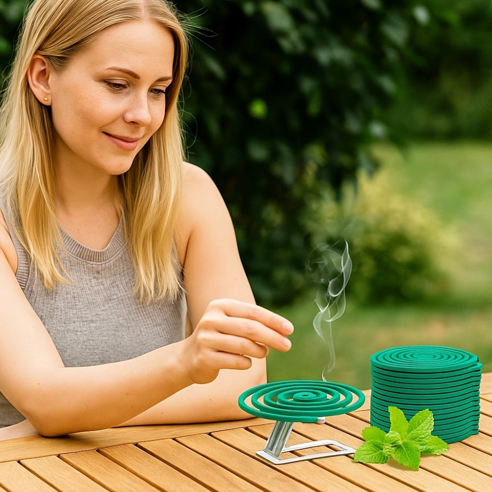 Lemongrass Spiral Incense Coils 10 Pack - Large Natural Long-Lasting Herbal Incense for Outdoor Patio, Camping, Garden, Meditation & Summer Evenings, Fresh Aromatherapy Scent