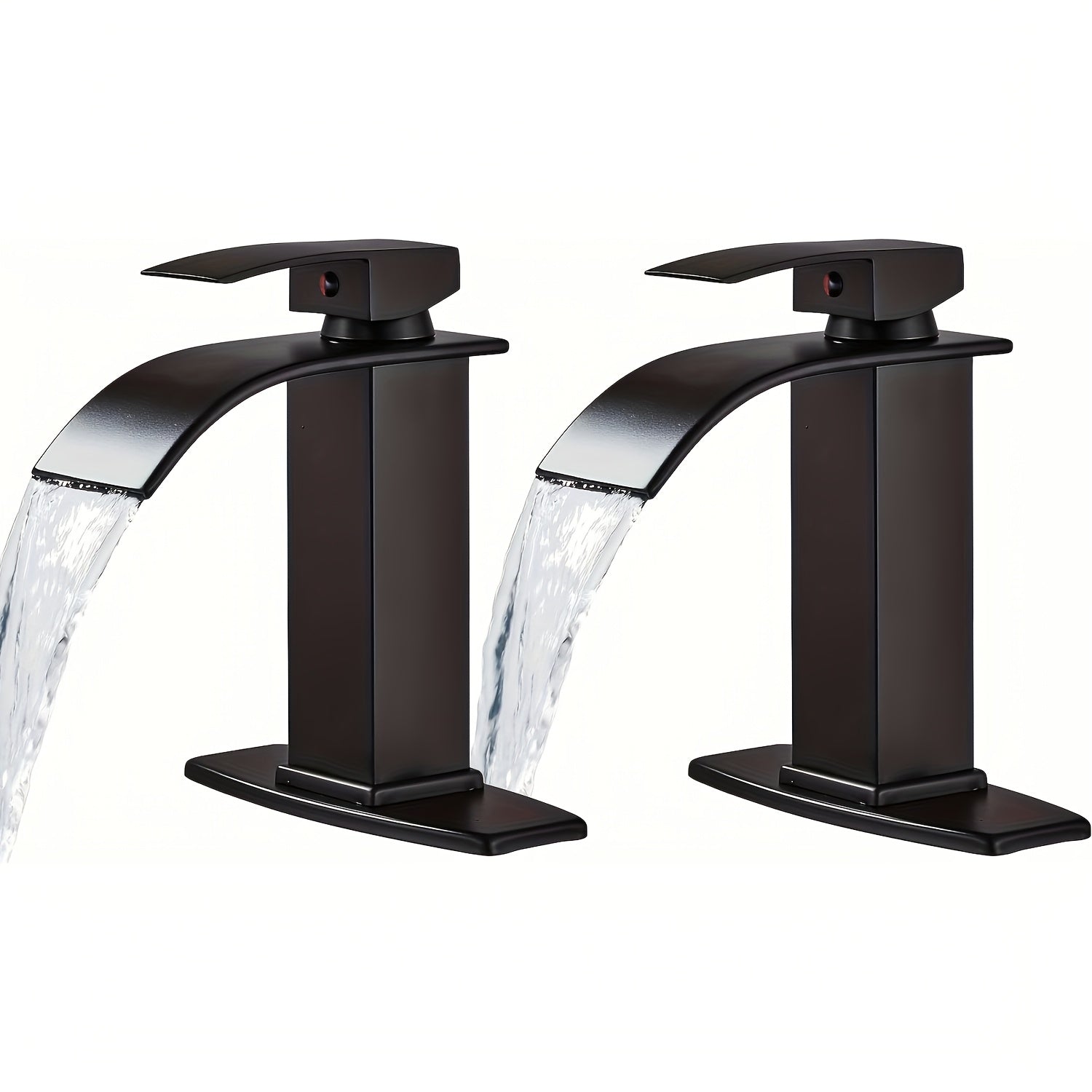 Waterfall Bathroom Sink Faucet, Single Hole or 3-Hole Mixer Tap with 6¡± Deck Plate, Ceramic Valve, Vanity Faucet for Farmhouse RV Bathroom, Brushed Gold Matte Black Nickel Chrome