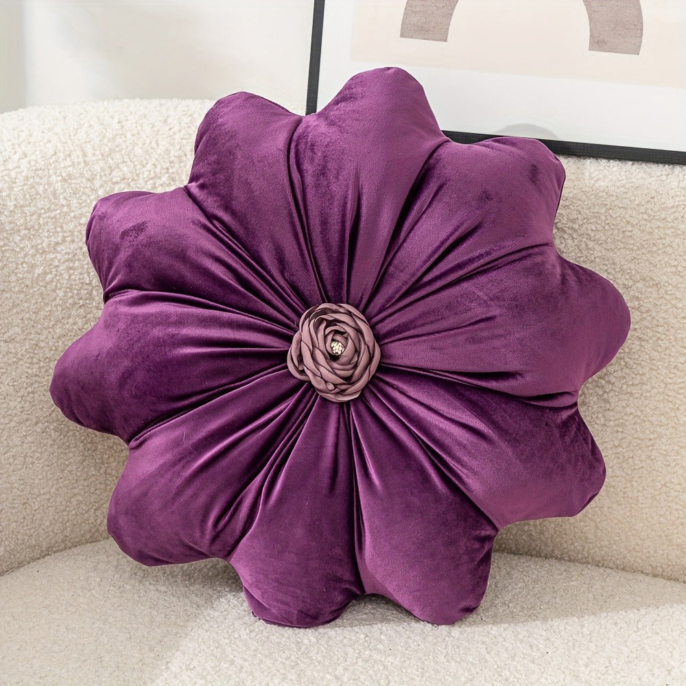 Velvet Flower Shaped Throw Pillow with Pillow Core Elegant Round Cushion Soft Luxury Floral Pillow for Sofa Bed Living Room Bedroom Decor Christmas Gift Hand Wash