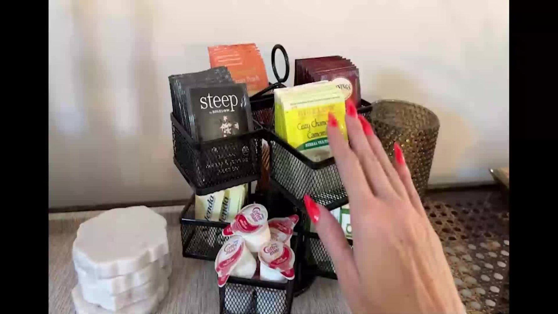 Tea Bag Organizer 360-Degree Spinning Carousel with 8 Compartments ¨C Lazy Susan Tea Bag Holder Display Rack for Kitchen Counter Coffee Bar Home Office ¨C Black