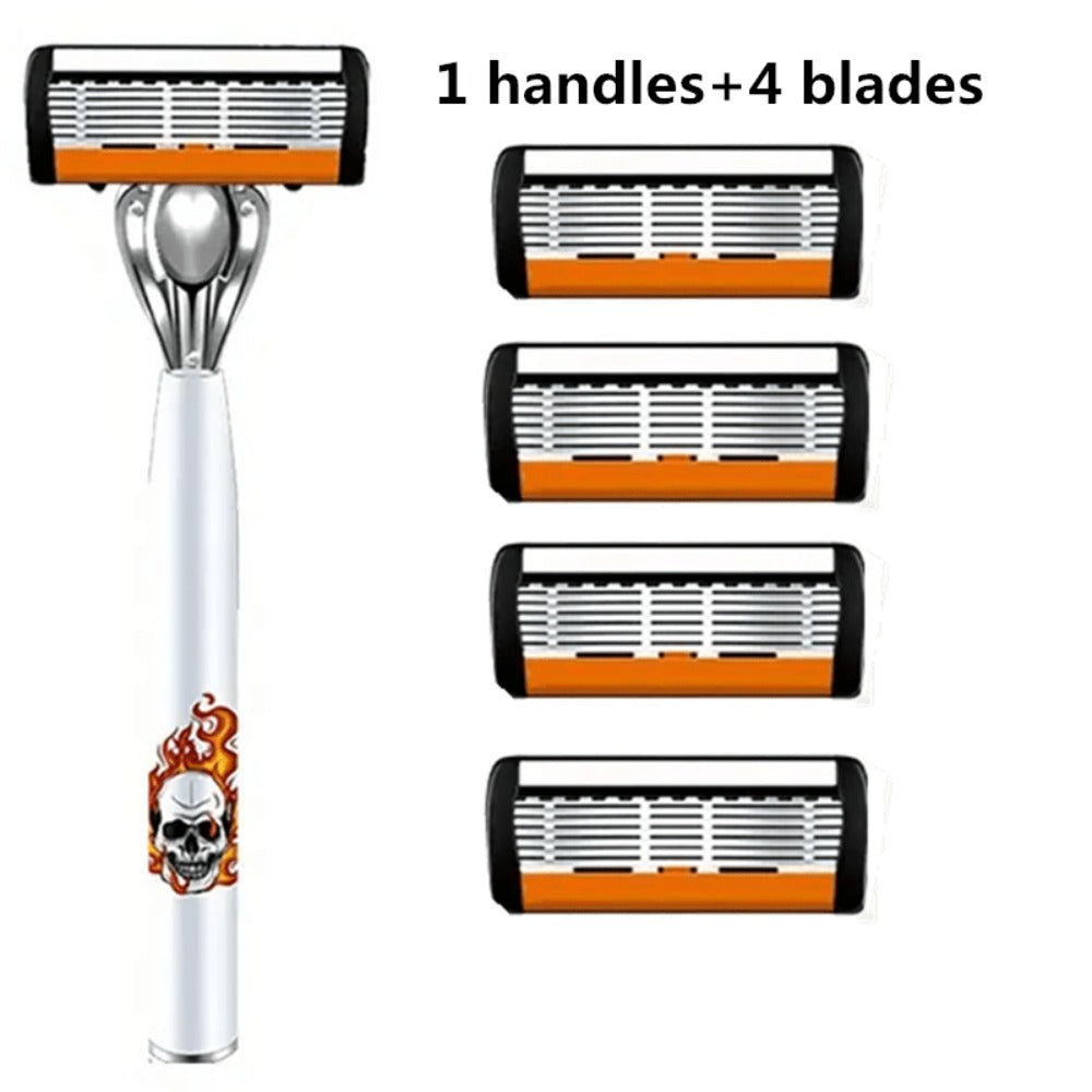 Men's Safety Razor with Replacement Blades - Anti-Slip Stainless Steel Handle Shaver for Beard & Sideburns, Classic Style Wet Shaving Razor, Multiple Blade Bundle Options
