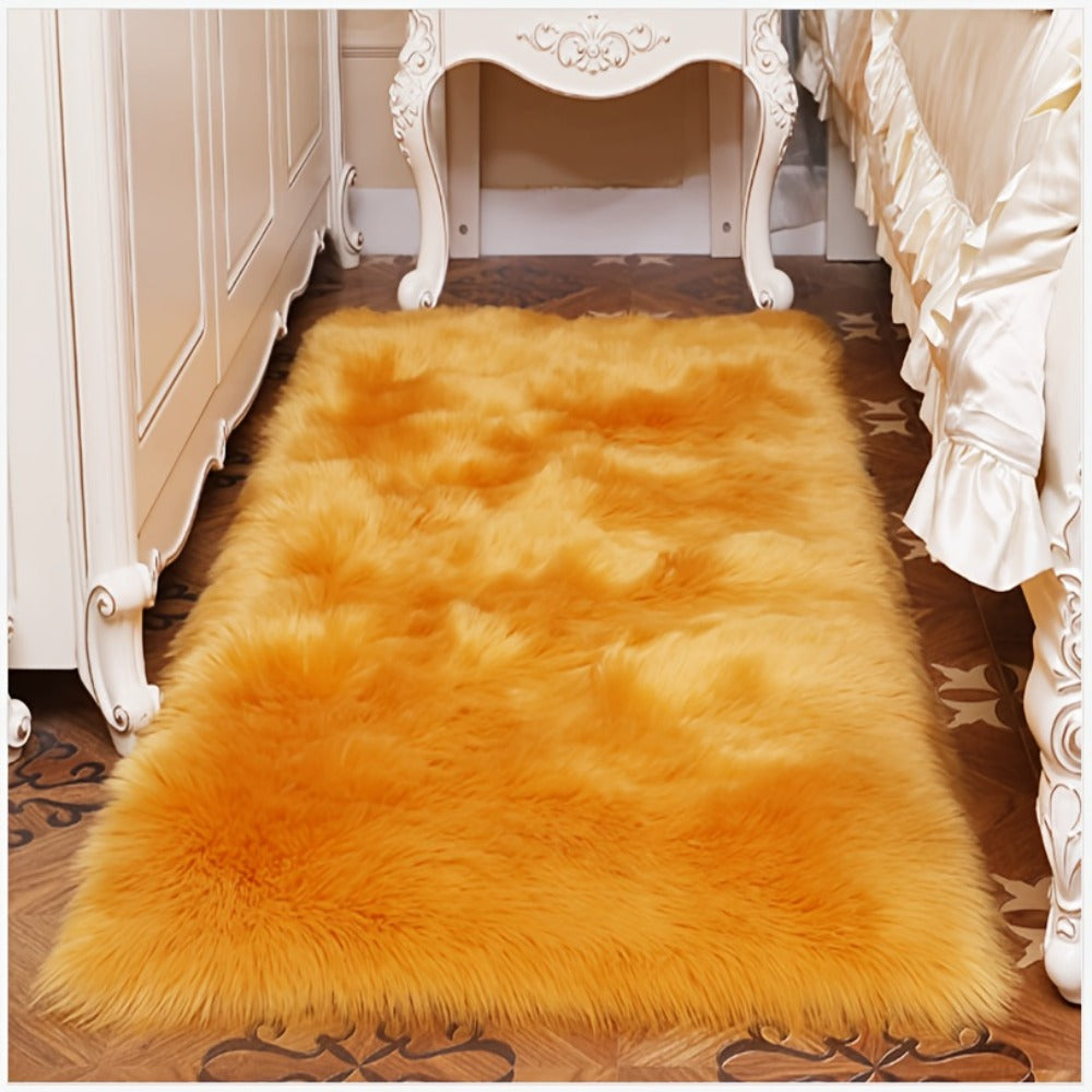 Plush Imitation Wool Area Rug Soft Bedroom Floor Mat Living Room Carpet Bay Window Blanket Non-Slip Home Decor