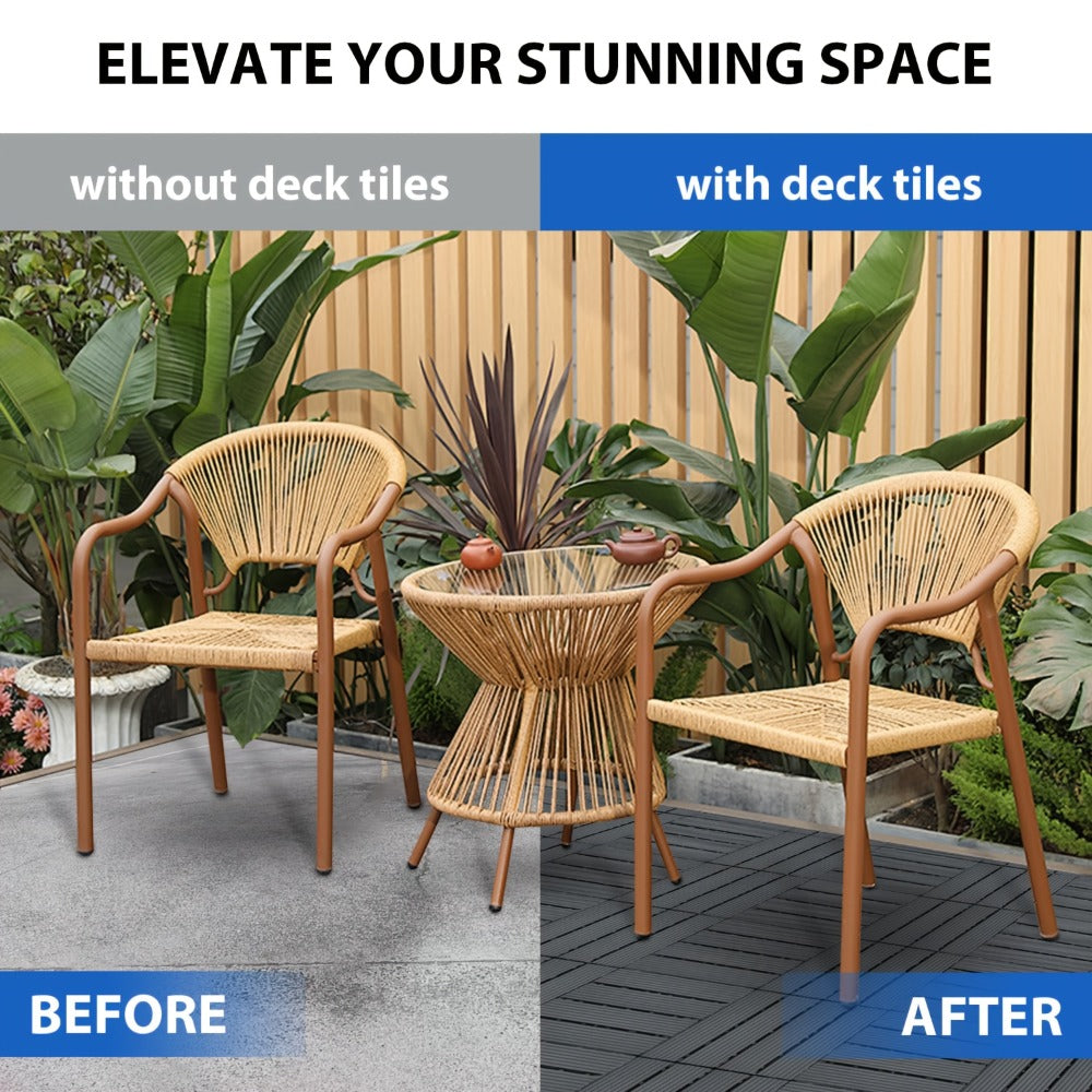 Interlocking Deck Tiles 44pcs 12¡±x12¡±, Waterproof Outdoor Patio Flooring Tiles, PP Plastic Interlocking Floor Tiles for Balcony Pool Backyard Terrace, Easy Install All-Weather Anti-Slip Deck Tiles Grey