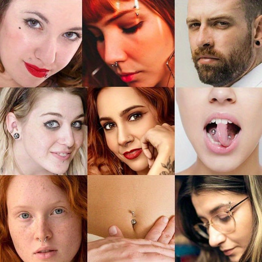 Professional Piercing Kit 120pcs ¨C Complete Body Piercing Set with Stainless Steel Needles, Clamps, Gloves & Jewelry for Ear, Nose, Septum, Belly Button, Lip & Tongue