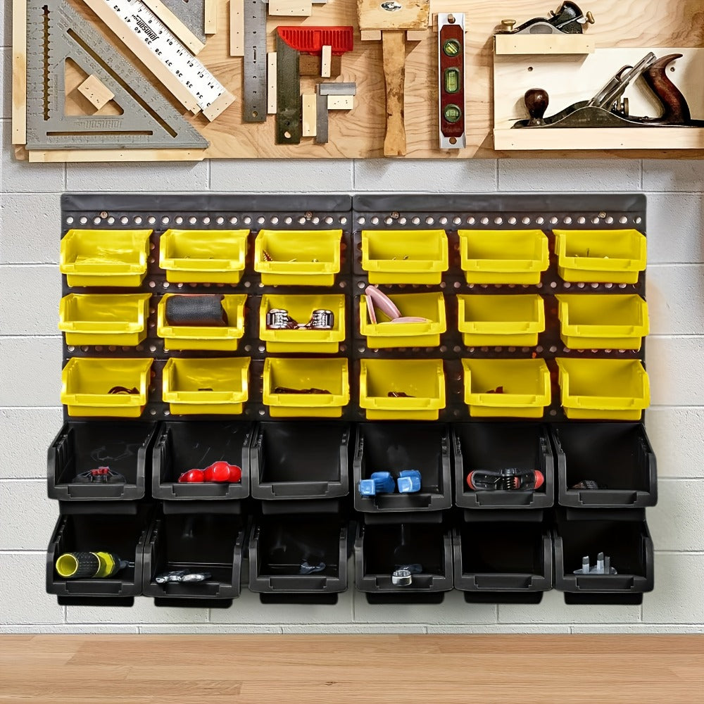 Plastic Parts Storage Bins Wall Mount 30pcs ¨C Heavy Duty Small Hardware Organizer for Screws, Nuts, Bolts & Nails | Multi-Tier Wall Shelf System for Garage, Workshop & Craft Room | Space-Saving Bin Rack