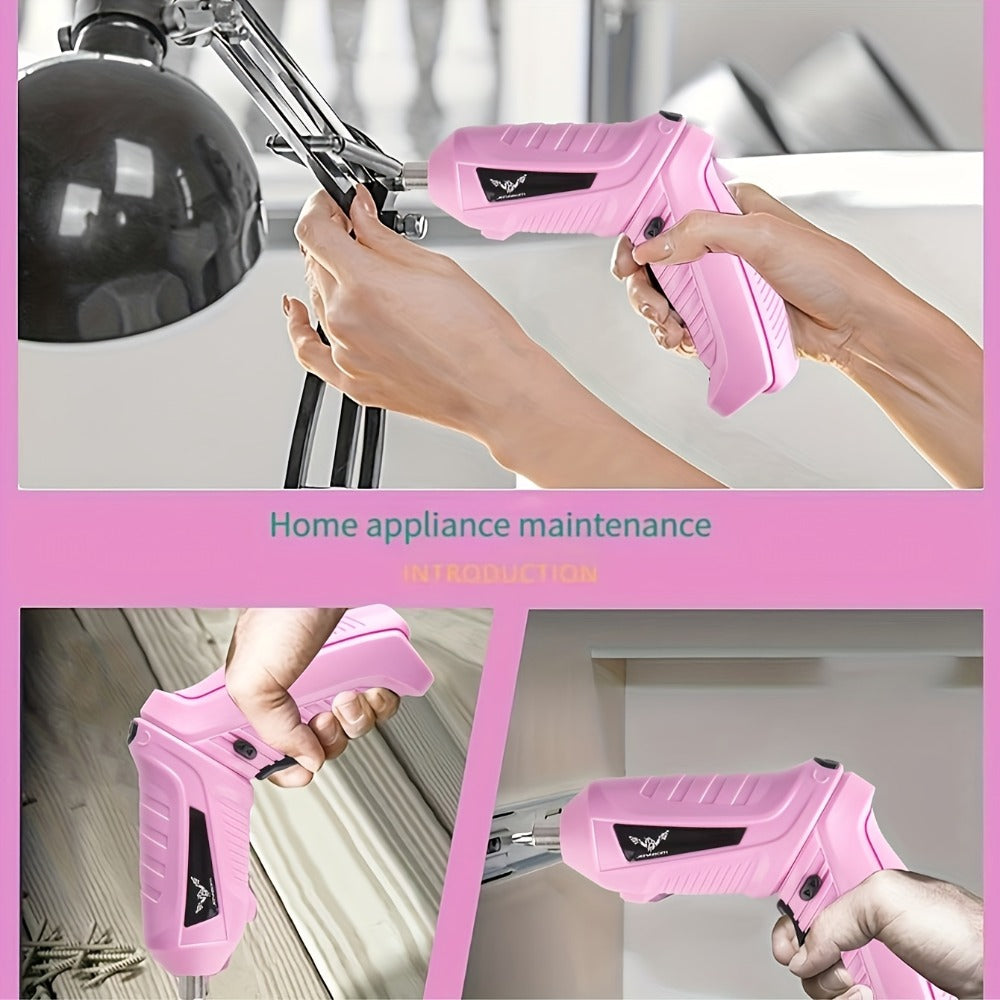 Pink Electric Screwdriver Set 47pcs 3.6V Cordless Drill Screwdriver Rechargeable 3.5Nm Torque with Front LED Light for Small Home Projects DIY Repair