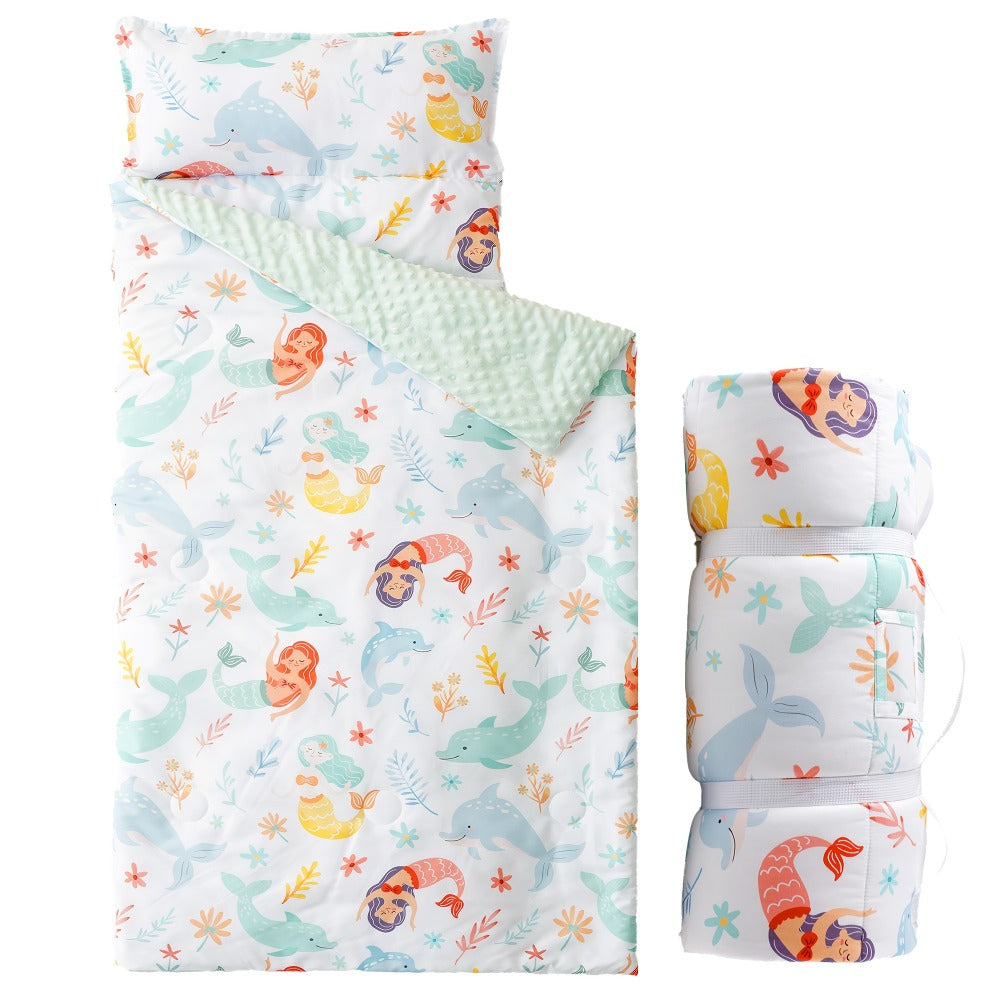 Kids Nap Mat Roll-Up Sleeping Mat for Daycare & Travel - 100% Polyester, Machine Washable, Fun Prints