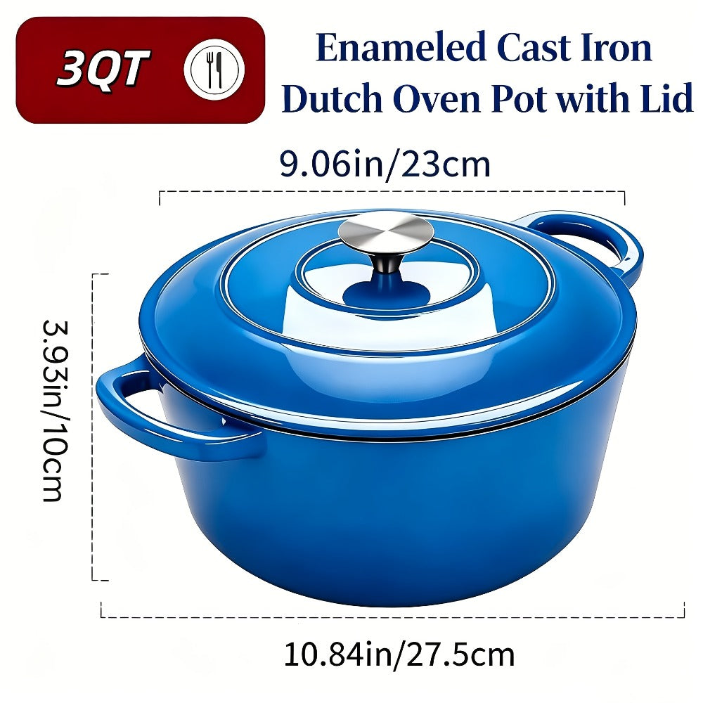 Enameled Cast Iron Dutch Oven with Lid & Dual Handles, Non-Stick Enamel Coated Heavy Duty Cookware for Bread Baking, Braising & Slow Cooking, Superior Heat Retention, Orange, Red & Blue