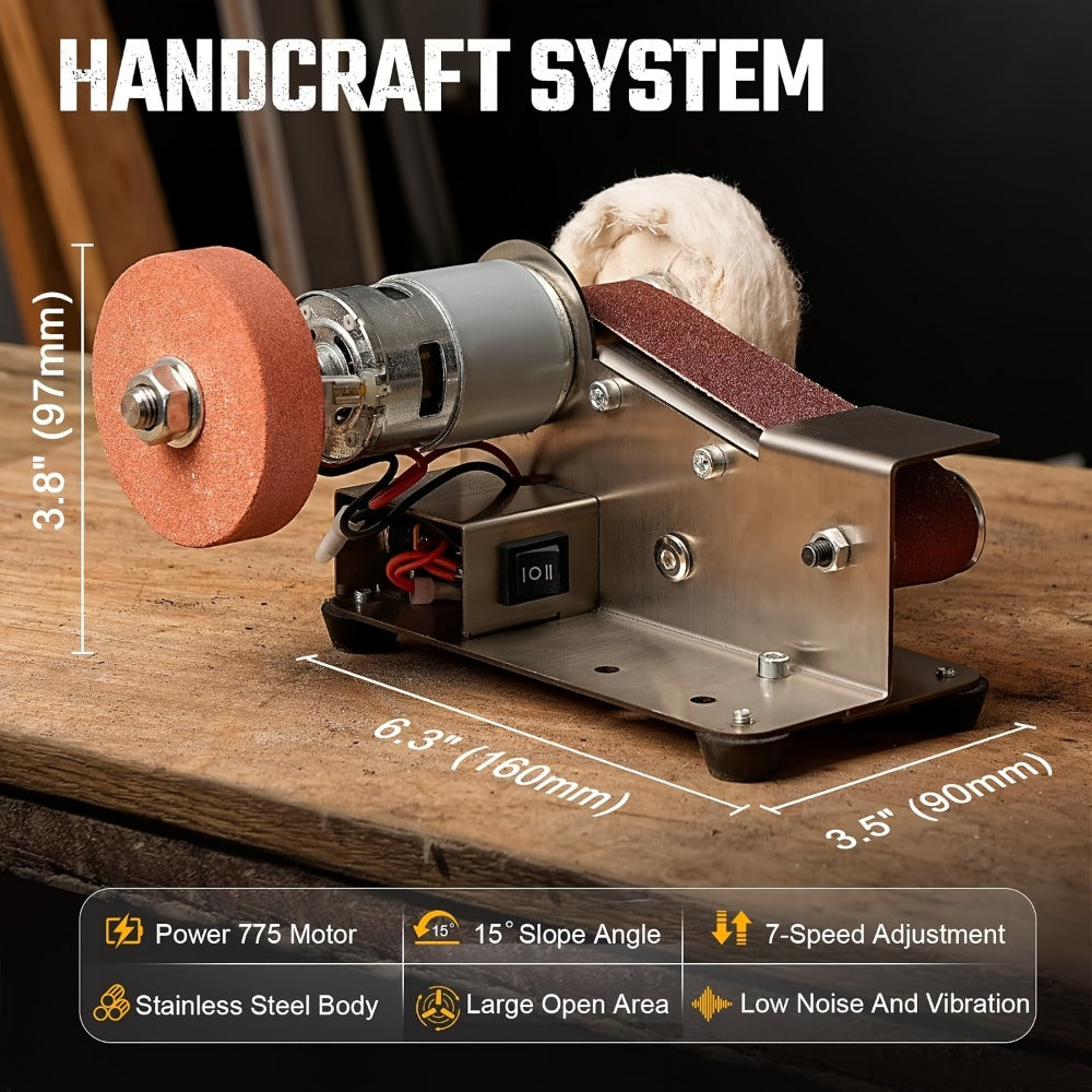 Mini Belt Sander 15¡ã Angle - 7-Speed Electric Belt Grinder Knife Sharpener Kit with 30 Sanding Belts for Metal, Woodworking & Knife Making