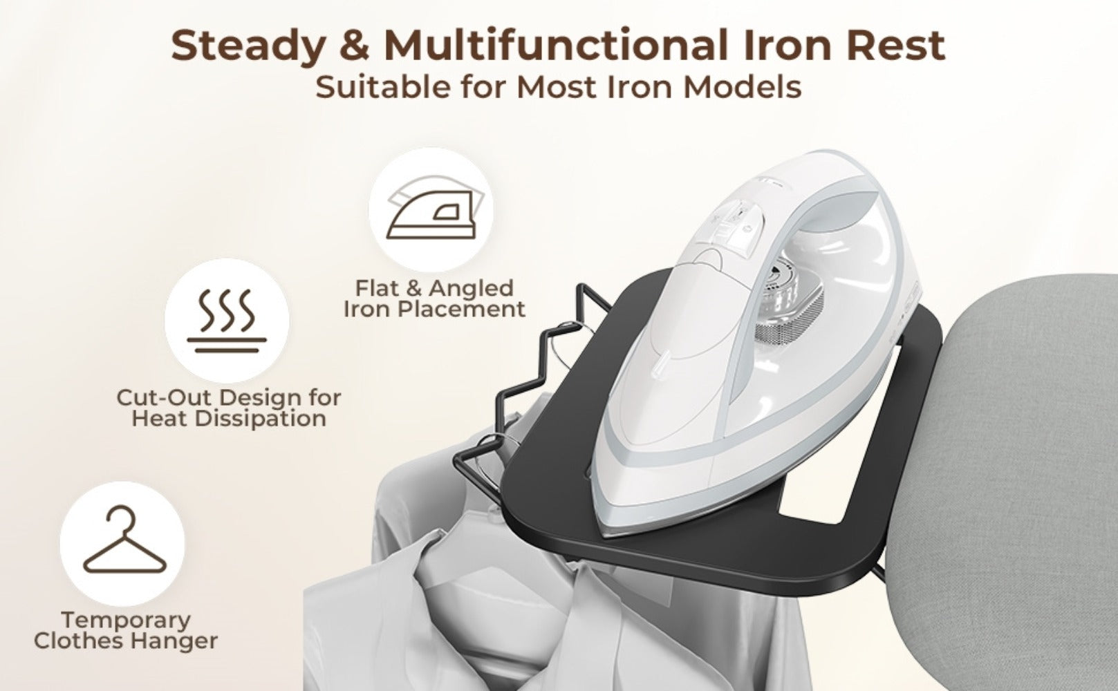 Ironing Board Full Size Adjustable Height Foldable Iron Board with 4-Leg Stand 4-Layer Thick Pad Iron Rest Safety Lock for Home Dorm Laundry Room