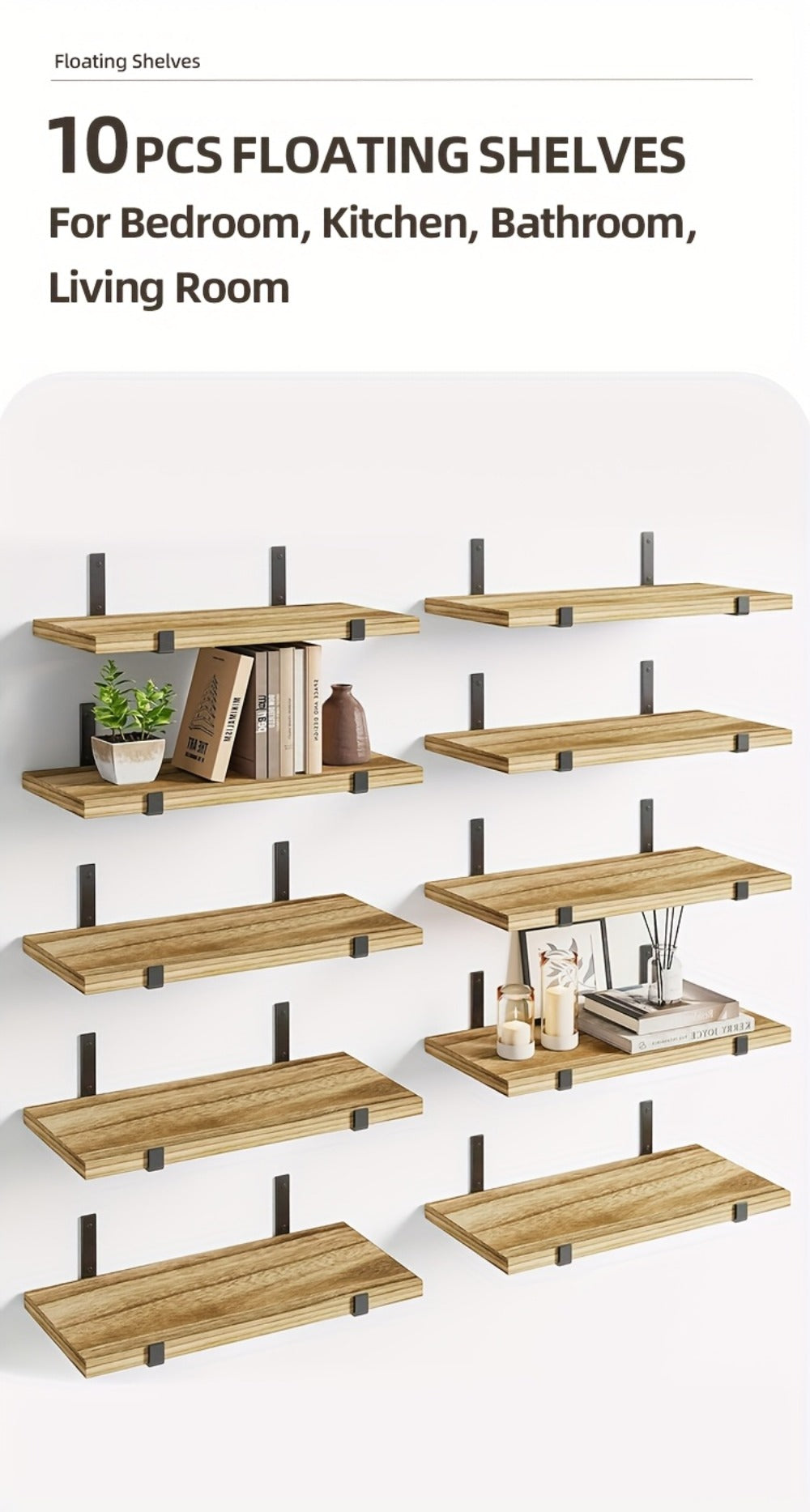 Floating Shelves for Wall 10 Pack 15.8x5.9 Inch Wall Mounted Shelf for Bedroom Kitchen Bathroom Living Room Plants Books Photos Home Decor