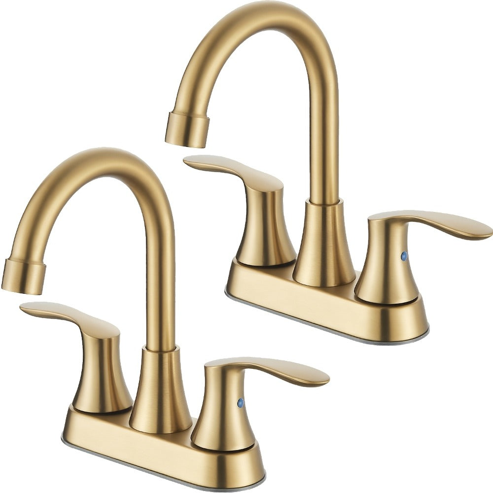 Centerset Bathroom Faucet 2 Handle 4 Inch - Lead-Free Dual Handle Vanity Sink Faucet with Pop-Up Drain & Supply Lines, Brushed Nickel, Matte Black, Oil Rubbed Bronze, Brushed Gold, 2-3 Hole RV Compatible
