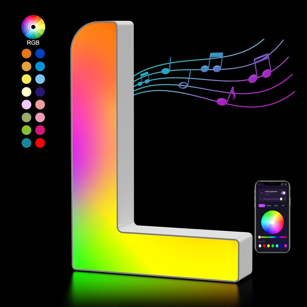 LED Letter Lights Music Sync - Colorful Flashing Marquee Alphabet Lights for Room Decor, Party, Bedroom, Festival & Camping, Numbers 0-9 & A-Z & Symbols Available, Night Light Wall Decoration