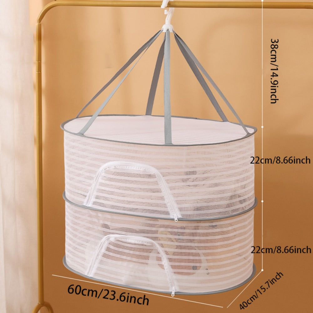 Mesh Drying Rack Foldable 2-3 Layer with Hooks & Zipper Closure ¡ª Hanging Herb Drying Net for Herbs, Fruits, Vegetables, Fish, Flowers & Clothes | Large Size