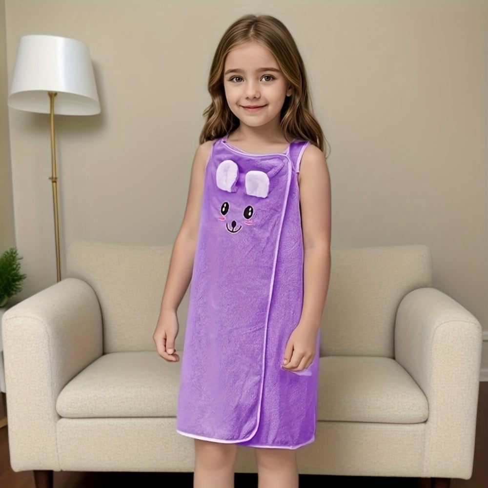 Bunny Ears Bath Towel Wrap for Girls - 250GSM Microfiber Cartoon Bath Skirt, Cute Kawaii Robe for Ages 6-12, Rose Red Purple Pink Blue, Fun Birthday Gift