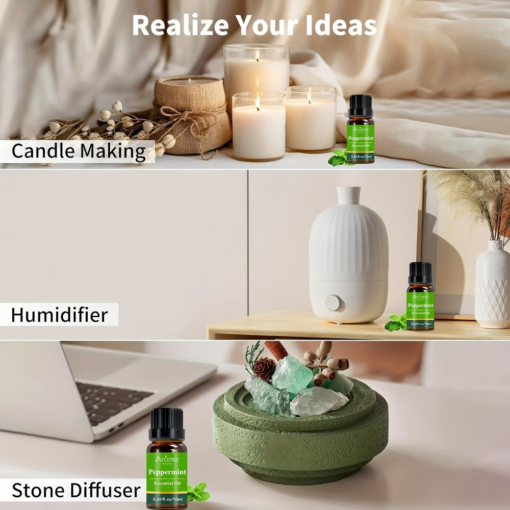 Peppermint Essential Oil 120ml 4oz Crisp Refreshing Mint Scent for Diffuser Candle Humidifier Car Air Freshener Home Decor Perfume Spray Aromatherapy with Ceramic Stone