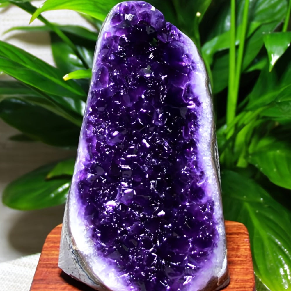 Amethyst Geode Natural Uruguayan Crystal | Polished Edge Display Stone for Home & Office Decor | Raw Crystal Cluster Specimen, Desk Accent, Healing Stone Gift, Tabletop Statement Piece 200-500g