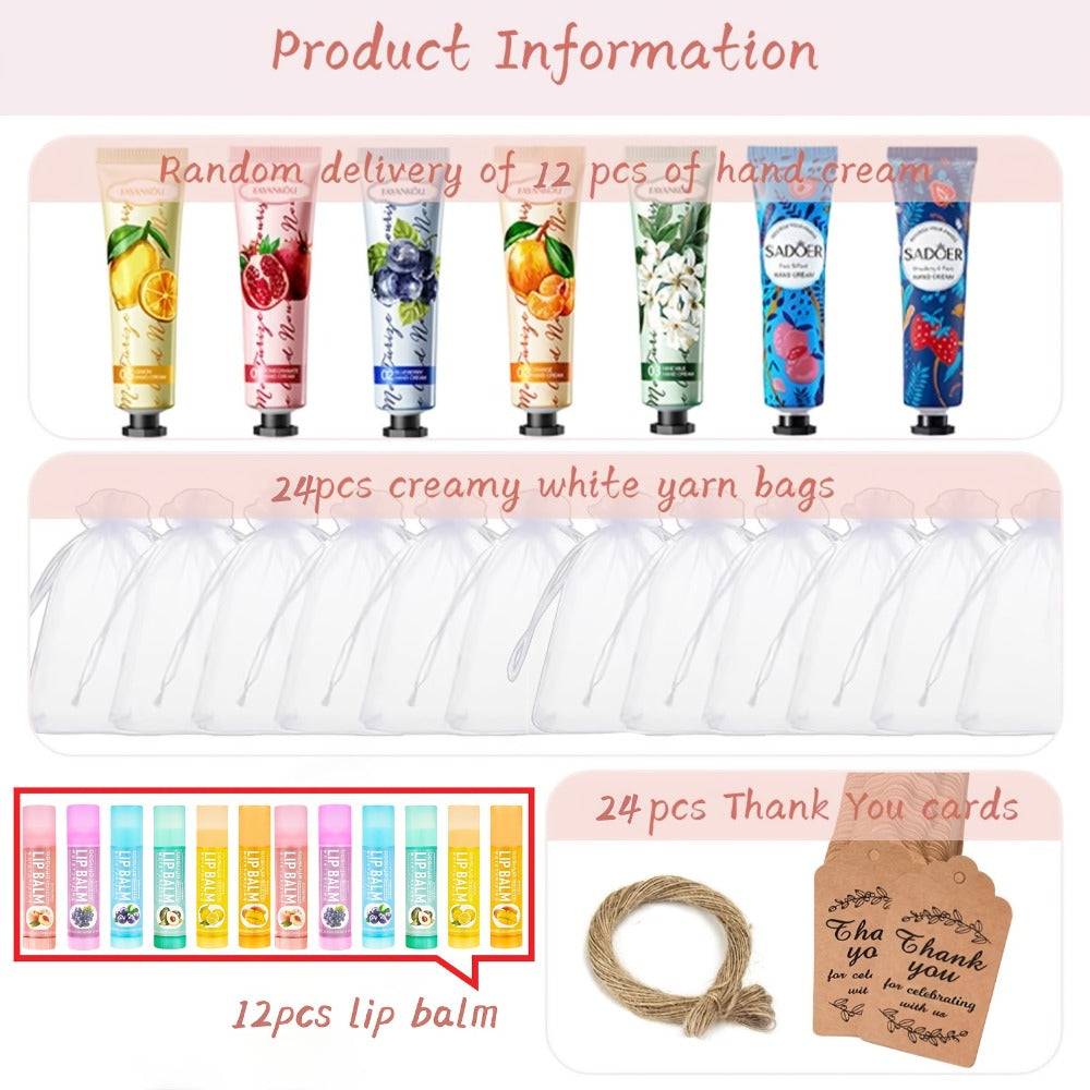 24pcs Bulk Lip Balm & Hand Cream Gift Set ¨C Party Favors, Wedding & Thank You Gifts for Guests