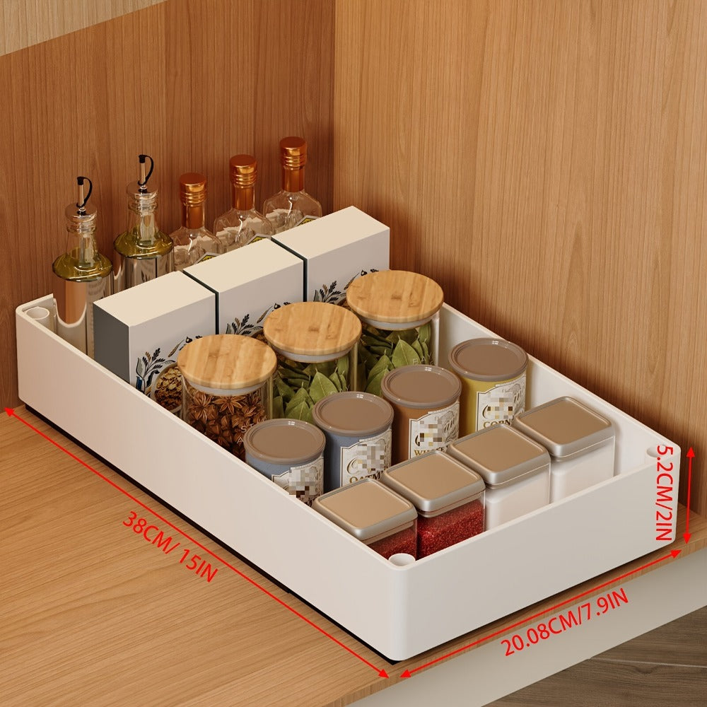 Pull-Out Cabinet Organizer 2-Pack Retractable Slide-Out Storage Bins No Drill Removable Kitchen Pantry Bathroom Shelf Organizer Boho Style Plastic Drawer Basket