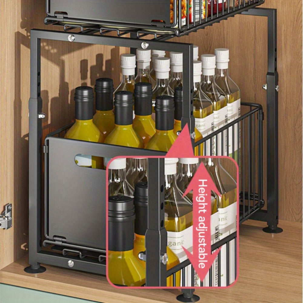 Under Sink Organizer 2-Tier Slide Out ¨C Heavy Duty Metal Cabinet Shelf, Adjustable Space-Saving Storage Rack for Kitchen & Bathroom Cabinets, Pull Out Drawer Organizer