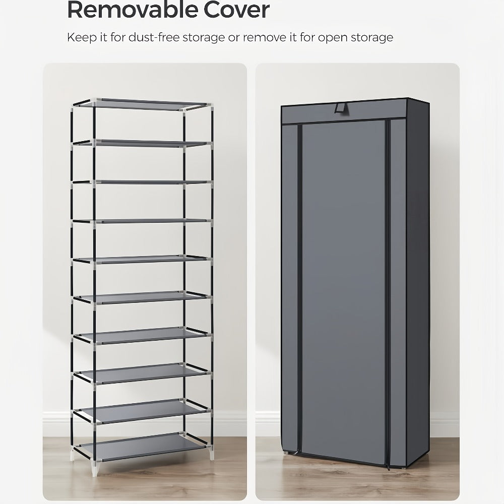 Shoe Rack with Dust Cover ¨C 6/8/10 Tier High-Capacity Space Saving Shoe Organizer, Easy Assembly, 12mm Pipe, Entryway Closet & Wardrobe Storage Rack