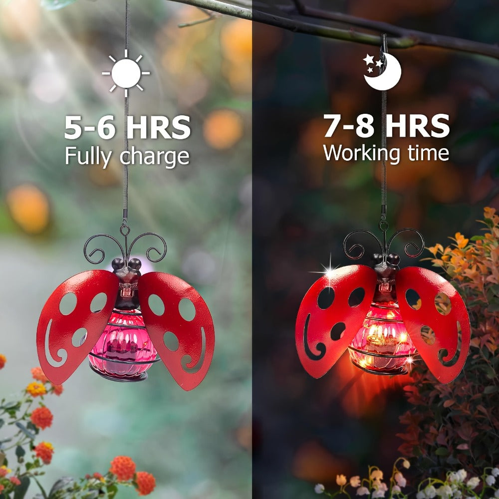 Solar Hanging Ornament Lights Ladybug & Butterfly ¨C Waterproof Indoor Outdoor Decorative Garden Light with Spring Clips for Patio, Balcony, Porch & Trail, 5.5x2.5in