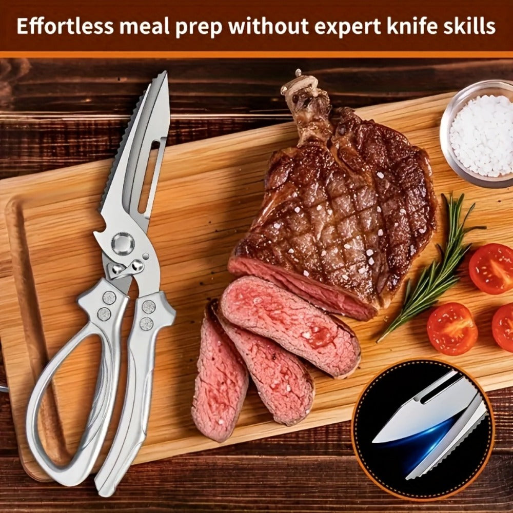 Kitchen Scissors Heavy Duty Stainless Steel | 3CR Multipurpose Cooking Shears for Chicken Bone Meat Vegetables Fruits Herbs with Seat Belt Lock Labor-Saving Handle