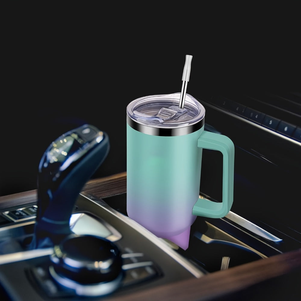Insulated Tumbler 40 Oz with Carry Bag & Handle ¨C Stainless Steel Thermos with Straw & Spout Lid ¨C Ice Compatible Gym Water Bottle & Travel Mug ¨C Pink Blue Gradient Gift for Women & Teens
