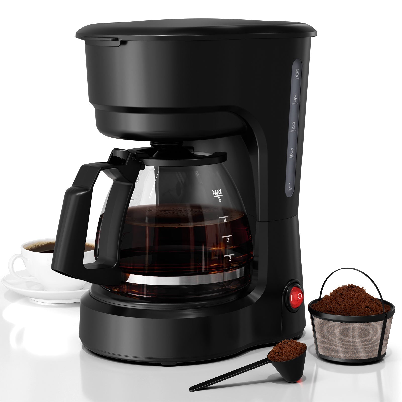 5-Cup Drip Coffee Maker with Coffee Pot, Auto Shut-Off, Anti-Drip & Dry Boil Protection, 25.36oz Water Tank, Compact Small Coffee Machine for Home & Office, Black