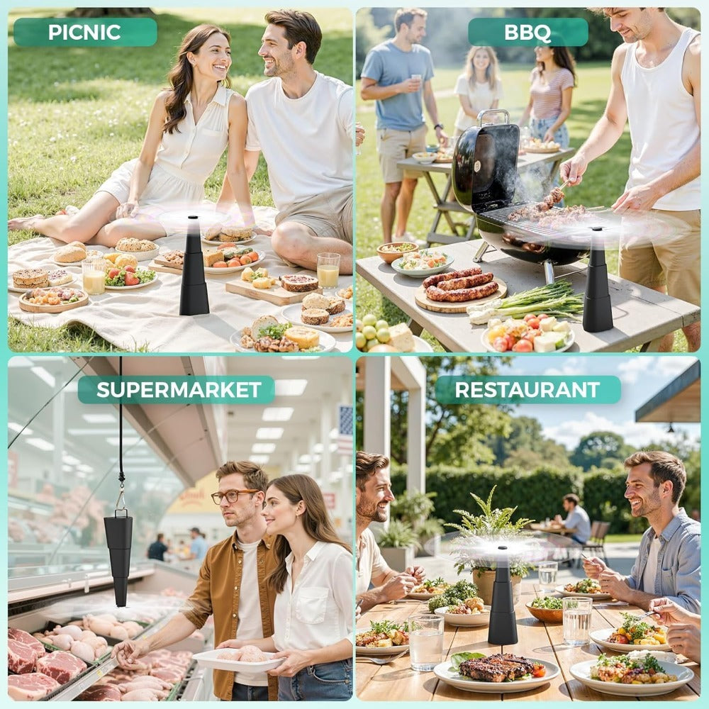 Outdoor Food Fan 4-Pack Battery Powered Silent Table Fan with Hook for Picnic BBQ Patio Party Restaurant Desktop Home Food Protection Black