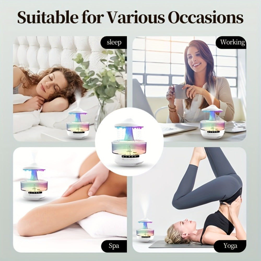 Cool Mist Humidifier with 7-Color Night Light Raindrop Music Design Dual Mist Output 26dB Ultra-Quiet 24H Operation Visible Water Level for Bedroom Living Room Office Gift
