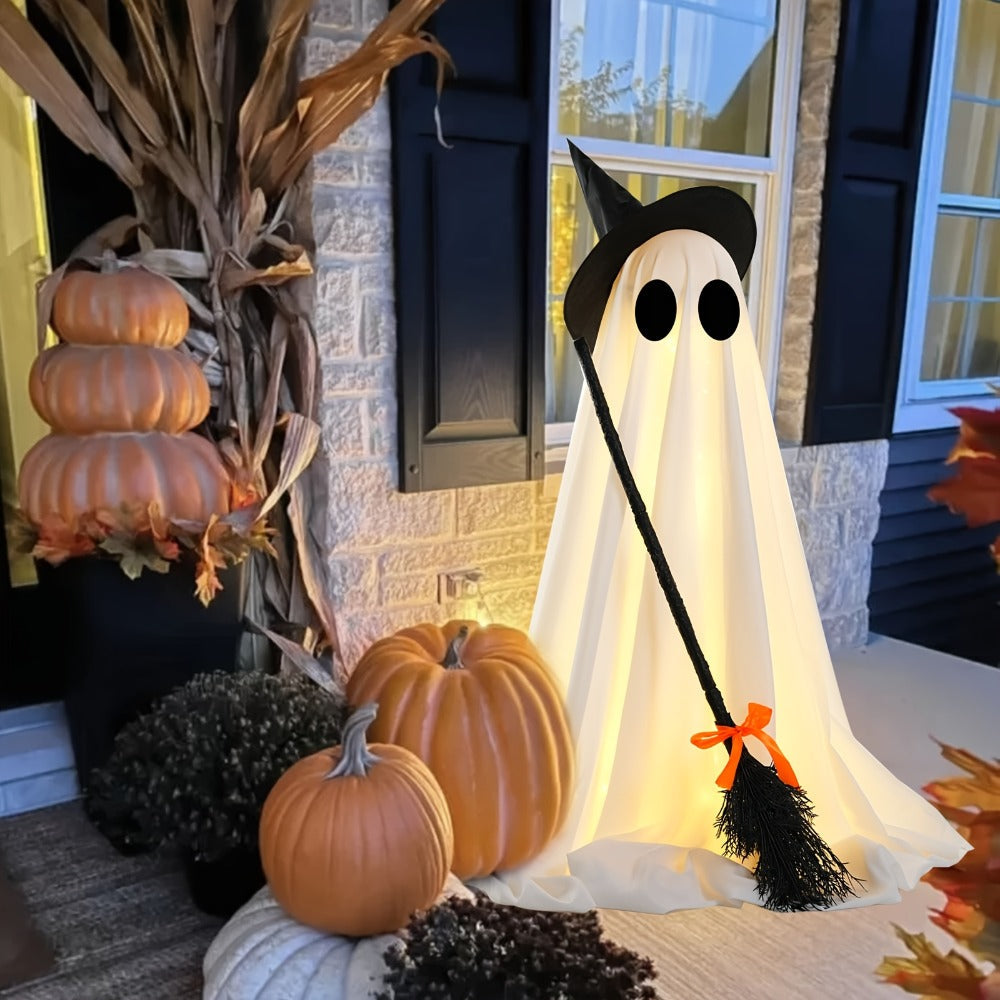 Halloween Ghost with Broom Outdoor Decoration ¨C Eerie Spooky Ghost Ornament for Porch, Yard, Garden & Lawn, Indoor & Outdoor Halloween Party Decor