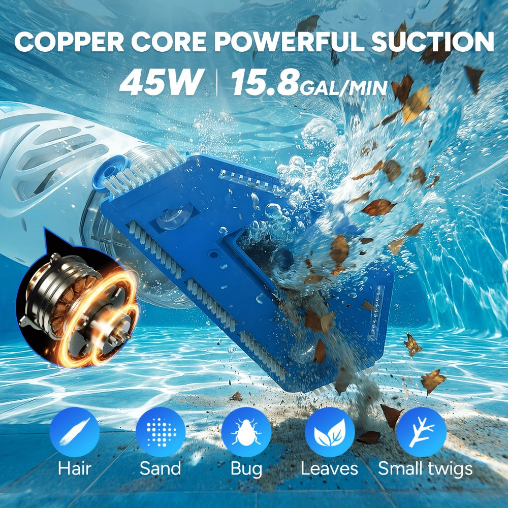 Cordless Pool Vacuum Cleaner 15.8 GPM Suction, 60-Min Runtime, Telescopic Pole, Handheld Rechargeable Pool Cleaner for Inground & Above Ground Pools, Removes Leaves Insects Debris, Summer Essential