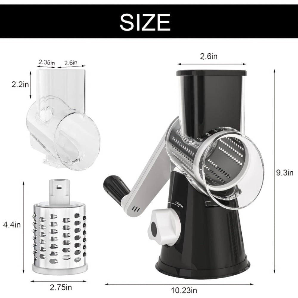 Rotary Cheese Grater with Hand Crank ¨C 3 Interchangeable Blades for Cheese, Vegetables & Nuts, Non-Slip Suction Base, Includes Cleaning Brush ¨C Manual Cheese Shredder for Kitchen (6 Colors)