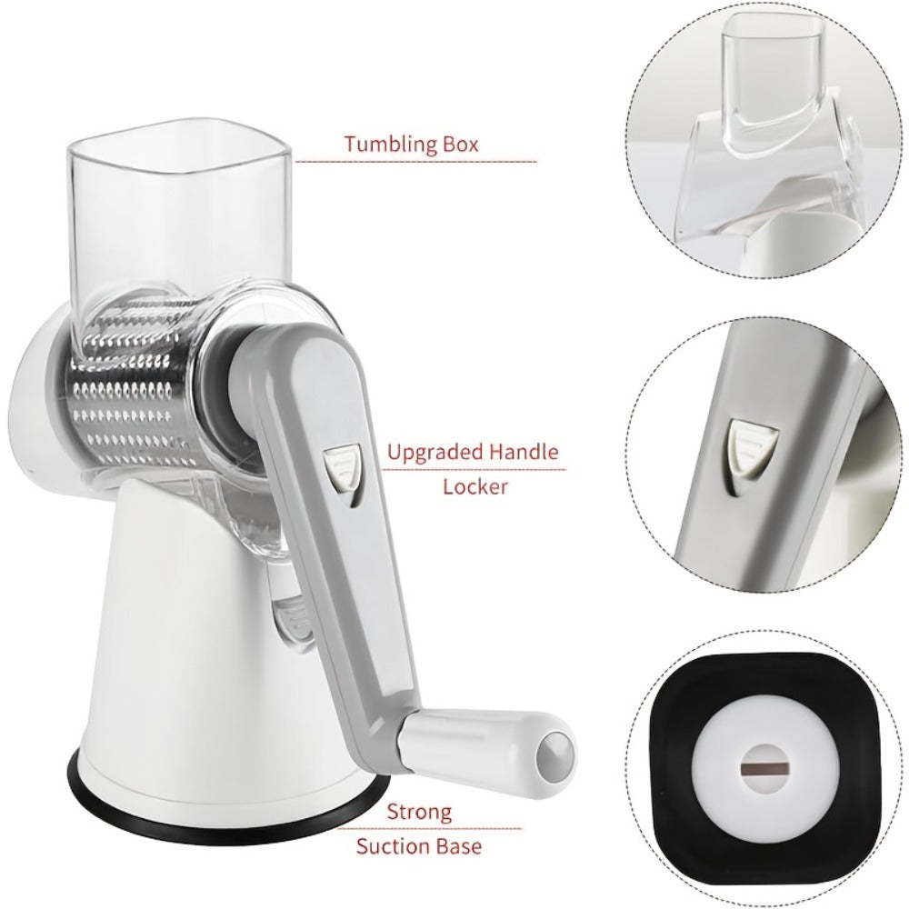 Rotary Cheese Grater with Hand Crank ¨C 3 Interchangeable Blades for Cheese, Vegetables & Nuts, Non-Slip Suction Base, Includes Cleaning Brush ¨C Manual Cheese Shredder for Kitchen (6 Colors)