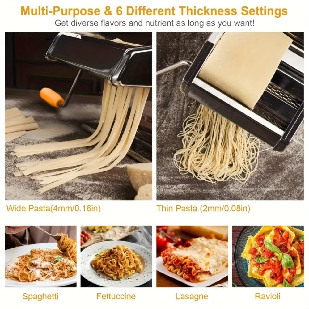 Pasta Machine with 8 Adjustable Thickness Settings, 2-in-1 Stainless Steel Manual Pasta Maker with Roller & Cutter, Homemade Noodle Maker for Spaghetti Fettuccine Lasagna Dumpling Wrappers