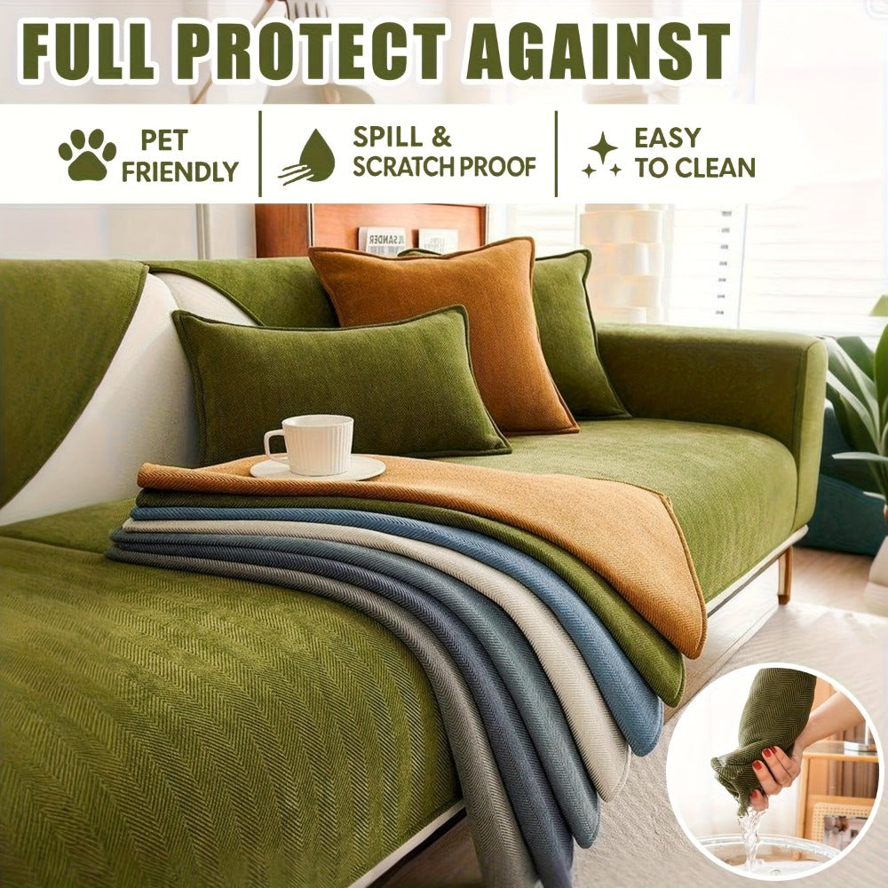 Chenille Ribbed Sofa Cover - Pet Friendly Non-Slip Machine Washable Soft Stretch Slipcover for 1-4 Seater Sectional Sofa Living Room Bedroom Office, 9 Colors