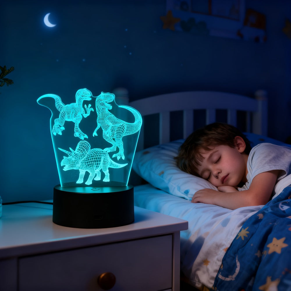 3D Holographic Dinosaur Night Lamp 16 Color Changing T-Rex LED Bedside Lamp Remote Touch Control Adjustable Brightness Kids Room Decor Gift Boys Girls Jurassic