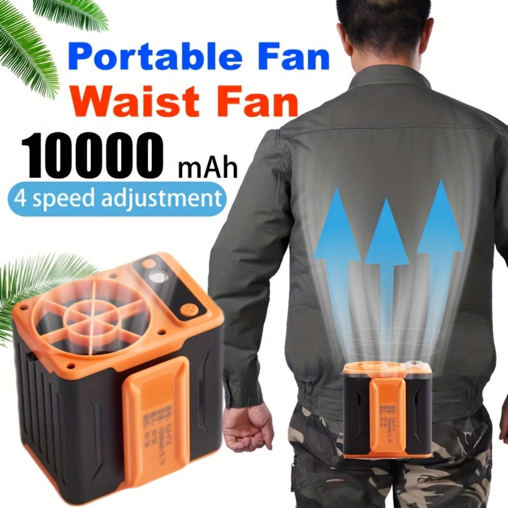 Portable Clip Fan 10000mAh Rechargeable Wearable Belt Fan with 22H Battery Life 4 Speed Settings 8000RPM Strong Airflow for Outdoor Camping Hiking Jobsite Farming Traveling Fishing