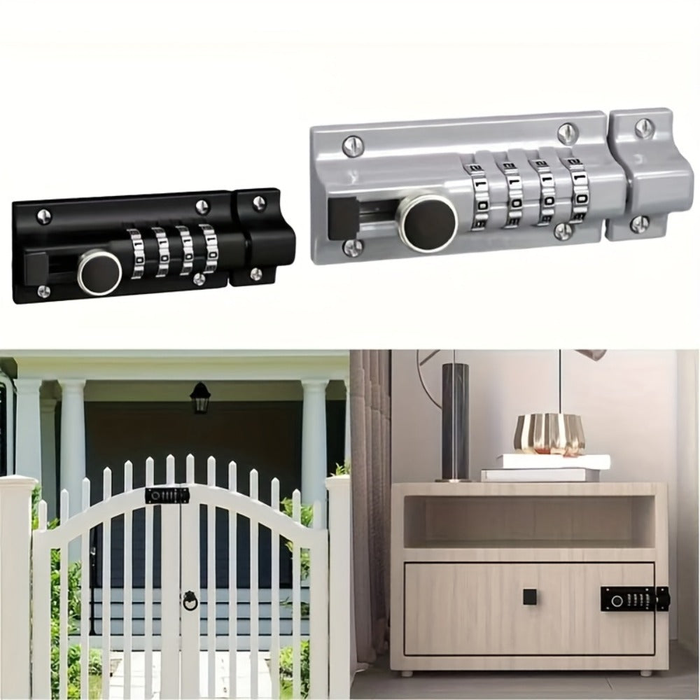 Combination Bolt Lock 4-Digit Heavy Duty Zinc Alloy Sliding Security Lock ¨C Keyless Door Bolt with Screwdriver Set for Shed Gate Fence & Outdoor Doors, Black