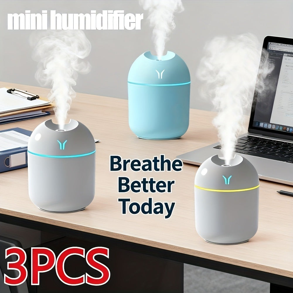 Aroma Diffuser Humidifier USB Mini ¨C 3 Pack Cool Mist with Color Night Light, Portable for Bedroom, Car, Home & Dorm, Keeps Air Fresh & Plants Healthy, Gift for Men & Women (White+Blue+White)