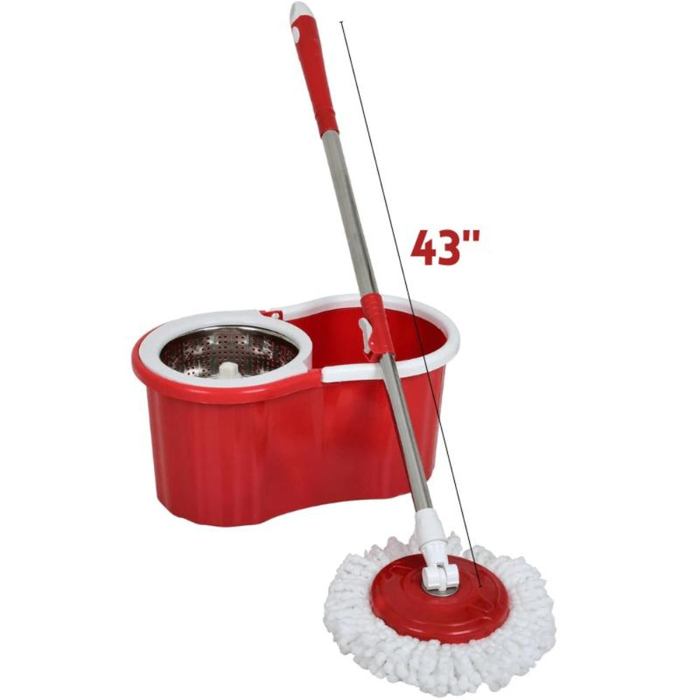 360 Spin Mop and Bucket Set with Wringer - Stainless Steel Extended Handle Spinning Mop Bucket System with Microfiber Mop Refills for Hardwood, Tile & Laminate Floor Cleaning, Black Blue Pink Red