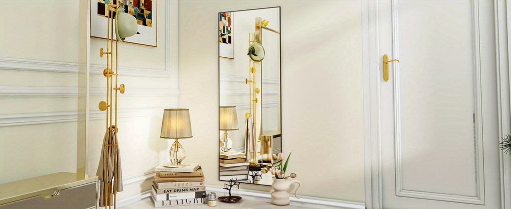 Full Length Mirror Floor Mirror with Stand, Aluminum Alloy Frame Full Body Mirror, Standing Hanging or Leaning Against Wall for Bedroom Living Room Dressing