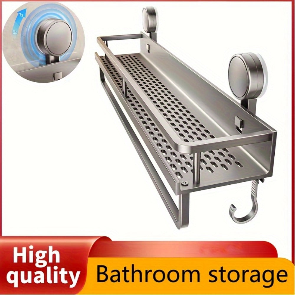 Shower Caddy Shelf Wall Mounted Suction Cup Rustproof Floating Bathroom Organizer Rack with Towel Hook for Shampoo Soap Accessories Space Saving Storage