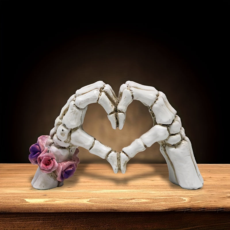Skull Heart Hand Resin Statue - Gothic Desktop Decoration Modern Art Sculpture for Home Decor, Halloween Decor, Office & Shelf Display, Unique Gift for Art Lovers & Gothic Decor Enthusiasts