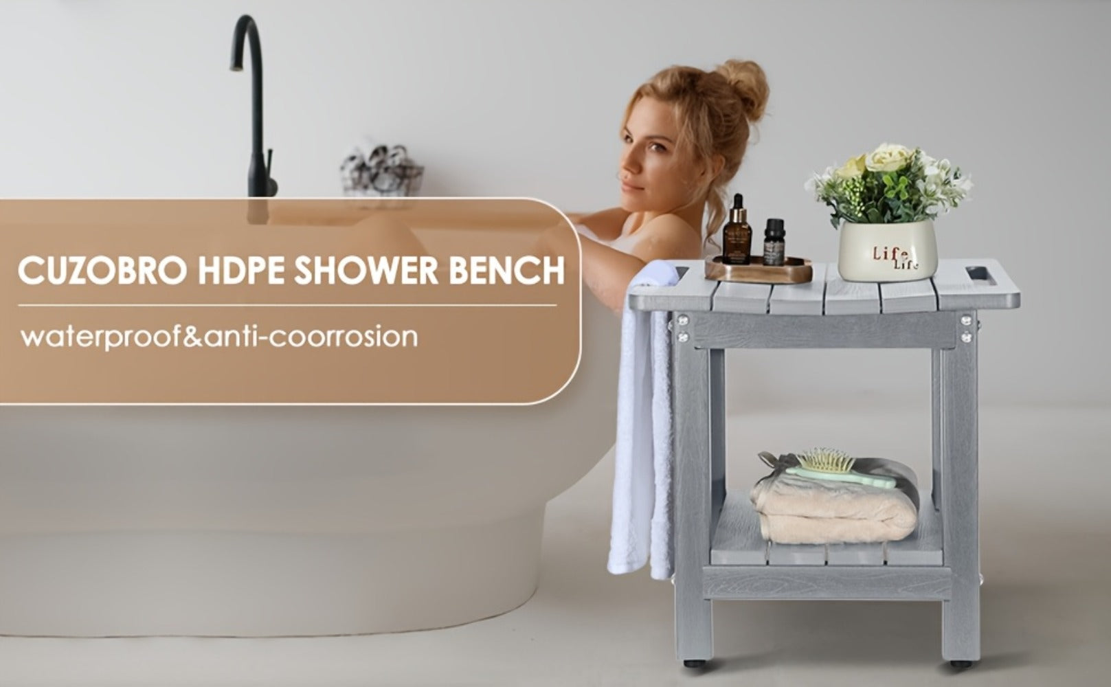 Shower Stool Bathroom Bench Non-Slip Waterproof Bath Seat for Elderly Seniors Disabled Adults Inside Shower Tub Lightweight Sturdy Bathroom Chair