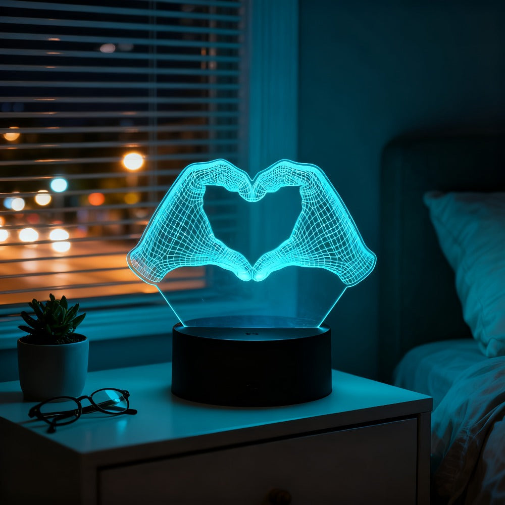 3D Heart Hands LED Night Light 16 Color Changing Optical Illusion Lamp Touch Remote Control Dimmable Bedside Table Lamp for Bedroom Valentine Gift Birthday Housewarming