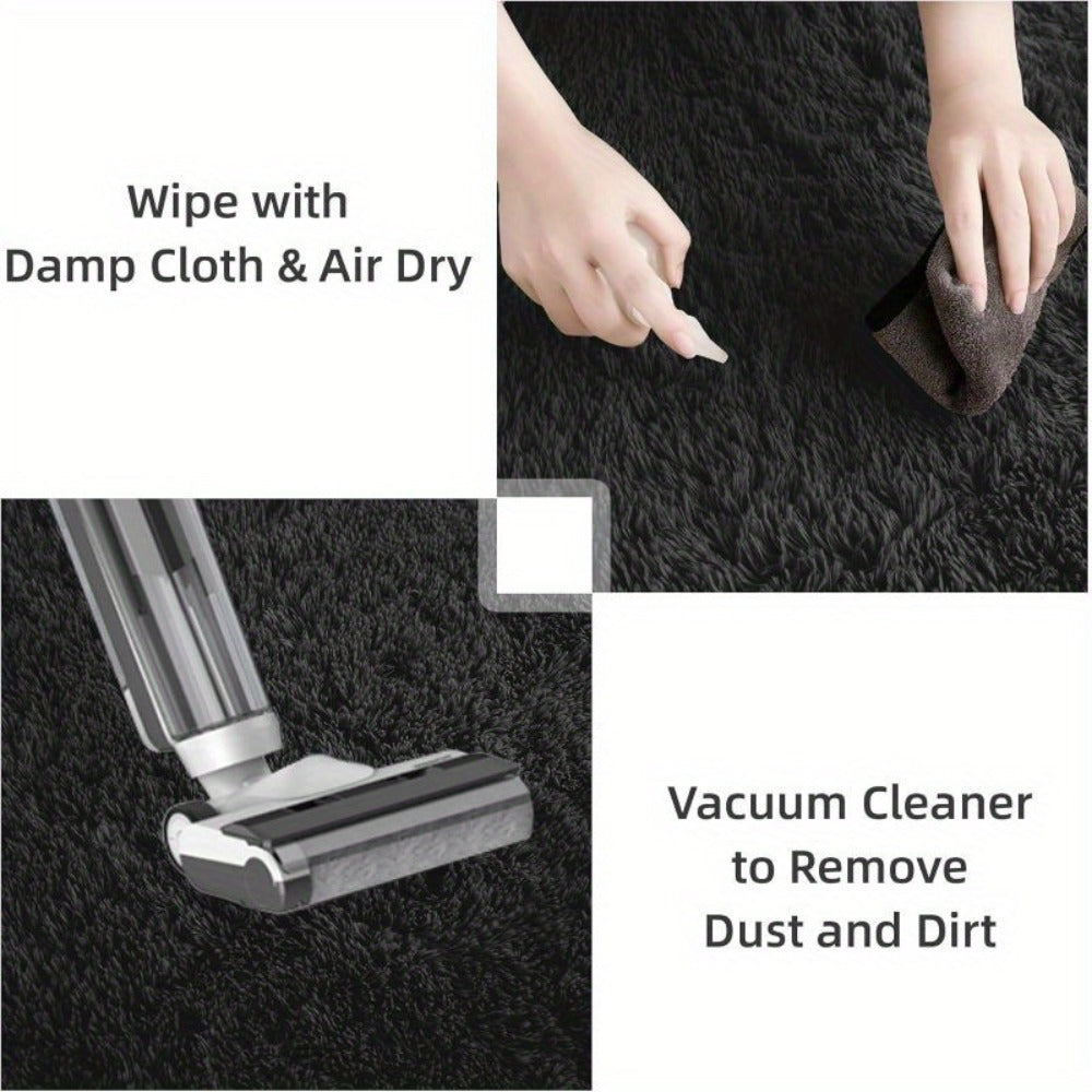 Shaggy Fluffy Area Rug for Bedroom Living Room - Soft Thick Tufted Fuzzy Carpet, Black, Multiple Sizes