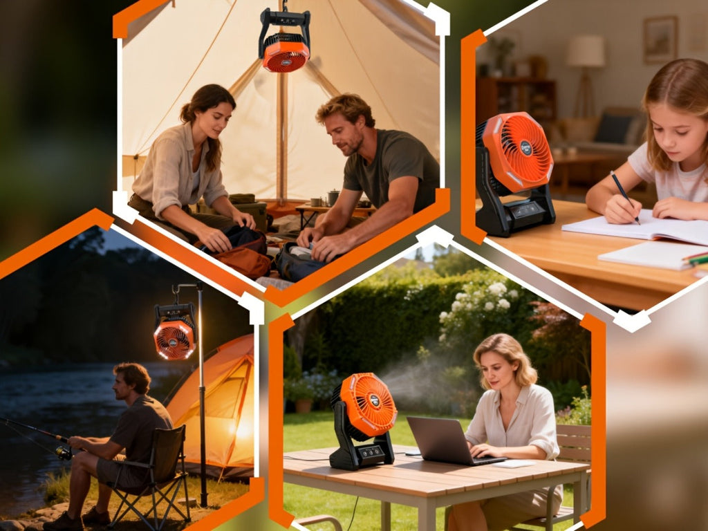 Camping Fan 20000mAh with LED Light and Brushless Motor, 4-Speed 180¡ã Oscillating Portable Outdoor Fan, 22-26H Long Runtime Anti-Slip Base, 3-in-1 Table Fan for Camping, Hiking, Picnic and Emergency